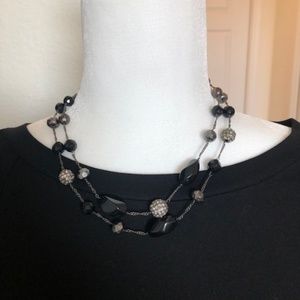 Black, Grey & Rhinestone Beaded Necklace